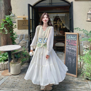 Elegant Long Sleeve Dress Autumn Fashion Womens Two-Piece Set Design Sense Skirt Trendy High Waist A-Line Midi Dress