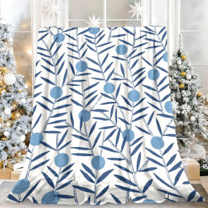 Beast Kingdom | Navy Blue Branch Berry Flannel Blanket Soft Fuzzy Plush Cozy Warm Throw for Sofa Bed Couch Home Decor Gifts