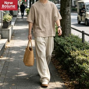 NEW BOLUNE | Retro High-end Linen Leisure Pants Loose Tapered Leg