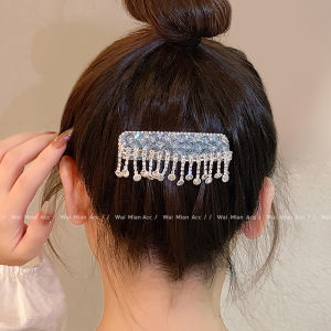 กิ๊บติดผมคริสตัลสีน้ำเงินพร้อมหางผมสำหรับผู้หญิง ทรงใหม่ปี 2025 กิ๊บติดผมด้านข้างแบบมีเพชรประดับ ชุดเครื่องประดับผมสไตล์เกาหลี