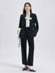 Elegant Business Double Breasted Black Suit Jacket