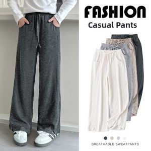 Loose Casual Girls Pants Wide Leg Trousers for Spring Autumn And Winter Comfortable Breathable Polyester Blend Kids Clothing