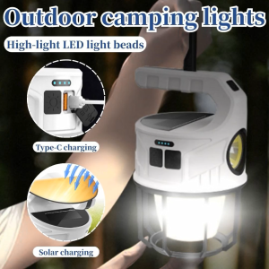 MBMSHEGH Solar Camping Light Portable Rechargeable Emergency Flashlight Spotlight Outdoor Waterproof Handheld LED Bulb Tent Lamp