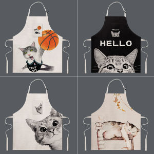 Cartoon Cat Apron Nhà Bếp Chống Dầu Quần Áo Bảo Hộ Lao Động Baking Milk Tea Pet Store Workwear Nhà Vui Vẻ Váy Quây Không Tay