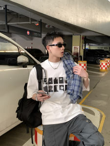 Loose Fit Pure Cotton Korean Retro T-Shirt Mens Small Collar Casual Commute Classic Simple Print Breathable Short Sleeve