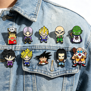 Bandai | Super Warrior Cartoon Enamel Lapel Pin Anime Style Super Saiyan Themed Character Metal Brooches Hard Alloy Badges for Backpack