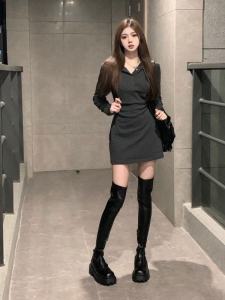 Slim Fit Knitted Sweater Dress Womens High Waist Belted Sweet And Spicy Style Spring New Arrival High End Feeling Dress