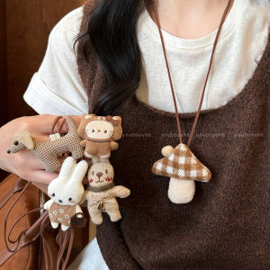 Adorable Cartoon Bear Fabric Long Necklace Womens Unique Design Autumn Winter Sweater Chain Versatile Daily Accessory Hanging Pendant
