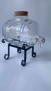 Tempat minum / Dispenser minuman syrup juice es teh kaca bentuk Barrel 5 liter + kaki besi