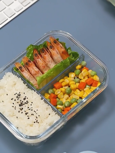 Heat-resistant Glass Lunch Box Microwave Safety Anti Leakage Food Container 2025竖条纹玻璃饭盒 飯盒 保溫 餐盒