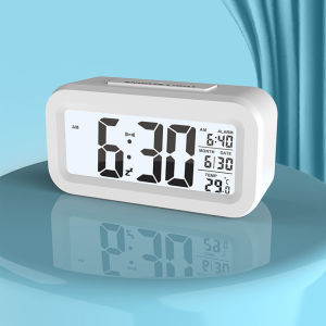 LCD Digital Alarm Clocks with Temperature Calendar Desktop Clock for Bedroom Office Bathroom Battery Powered Home Decoration