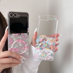 Sanrio | Cute Flower Melody Cinnamoroll Magnetic Wireless Charge Flip Phone Case For Samsung Zflip 7 6 5 TPU Matte Shockproof Hard Cover