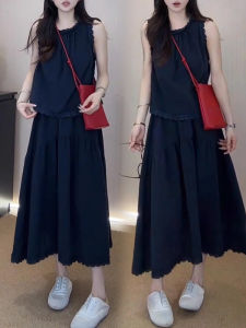 Shalldoer | Korean Style Youthful Lace Trimmed Sleeveless A-Line Mini Skirt Two-Piece Set For Women Summer Casual Round Neck Vest Top