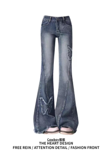 Quần Jeans Denim Ống Loe Thêu Hoa Cạp Cao Cho Nữ Quần Dài Ôm Vừa Vặn Co Giãn Kiểu Dáng Rộng Mùa Xuân 2023