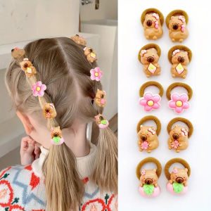 10 ชิ้นน่ารักการ์ตูน Capybara Hair Ties สําหรับสาวนุ่มเรซิ่นอุปกรณ์เสริมผมผสมสีสําหรับสวมใส่ทุกวันขี้เล่นการออกแบบสัตว์