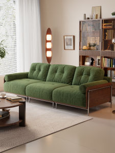 DONGMU | Retro Style Small Household Solid Wood High Leg Chenille Sofa