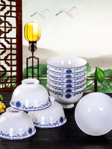 Jingdezhen Ceramic Blue And White Porcelain High Footed Bowl Heat Resistant 5.5 Inch Bone China Rice Bowl Style round Shape
