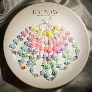 KALINAW Cute Smiley Candy Colored Pastel Beaded Keychain/ Phone Charms