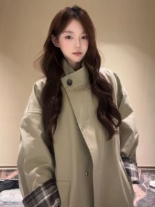 CHANGTONG | Womens Vintage Korean Style Elegant Mid Length Trench Coat