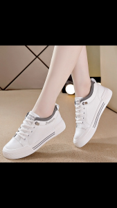 White Sneakers Shoes Women Korean Style Leather Casual High Tops Shoes 2022 New Original Lace Up Lad