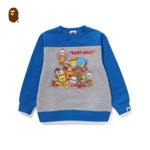 BAPE Kids round Neck Sweatshirt Cartoon BABY MILO Toy Claw Machine Print Winter Cotton Crewneck Pullover for Girls