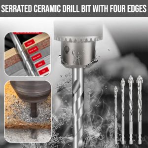 Serrated Ceramic Drill Bit With Four Edges Drill Bits Set  For Dry Drilling Of Ceramic Tiles Glass Marble Concrete