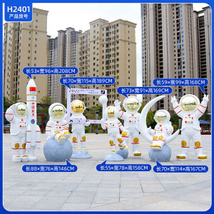 Outdoor Galvanized Astronaut Sculpture Glass Steel Cartoon Space Man Rocket Model Decorative Item Creative Trendy Lifestyle Decor