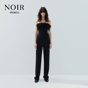 Noir Series MOCO High Waist Monokini Feather Trim Street Style Long Pants Straight Cut High Quality Polyester Spring Summer