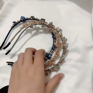 Bando Kristal Mutiara Manik Elegan Tipis Berlian Aksesoris Rambut Crystal Korea Headband Pesta Kekinian