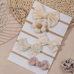 5Pcs/Set Baby Elastic Headband Newborn Apricot Flower Bow Nylon Hair Bands for Girls Infant Toddler Soft Hair Accessories Gift