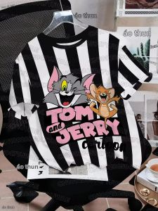 Potdemiel | Áo Thun Ngắn Tay Khô Nhanh Mùa Hè Dành Cho Nam Nữ Tom Và Jerry In Hình Hoạt Hình Cổ Tròn Thường Ngày