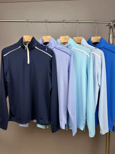 Golf Series Mens Tech Quick Dry Half Zip Long Sleeve T-Shirt Spring Summer Fashionable Sun Protection Breathable Lightweight Polyester Fiber