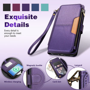 Wallet Multi-card Slot Zipper Kickstand Magnetic Flip Leather Case For Samsung Galaxy A07 A15 A16 A17 A26 A36 A53 A54 A55 A56