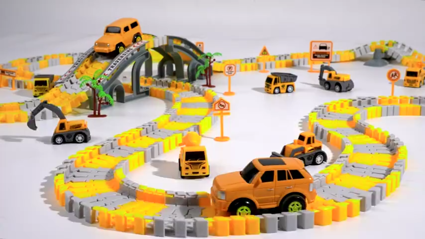 ติดตามการก่อสร้างของเล่นเด็กผู้ชายติดตาม 3/4/5 ชิ้นรถก่อสร้างติดตามวิศวกรรมถนนของเล่น DIY ชุดรางรถไฟขนาดใหญ่