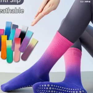 Mid tube socks Color gradient Yoga Socks women Anti Slip Cotton Pilates Fitness Socks Breathable  womens Aerobics Non-slip Sports Socks Dancing Indoor Toe Socks For Women - Lazada