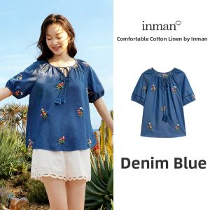 INMAN | Embroidery Floral Raglan Sleeve Fringe Tied Loose Top