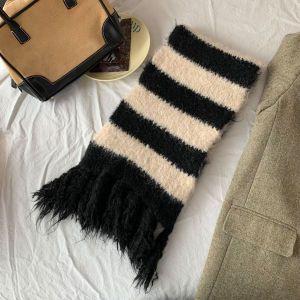 Soft Knitted Tassel Scarf British Retro Striped Cashmere Shoulder Wrap Trendy Evening Atmosphere Chen Nan Brand Korean Style Long Rectangle Warmth for Couples Youth Winter