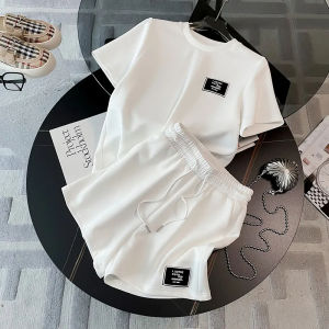 ELF TRIBE Cotton Loose Casual Round Neck Short Sleeve T-Shirt & High Waisted Wide Leg Shorts Sweatshirt 2 Piece Set