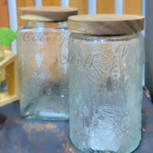 CKS Wooden Lid Embossed Glass Medieval Engraved Airtight Sealed Jar Bamboo Japanese Style Storage