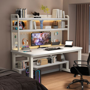 Solid Wood Narrow Study Desk With Bookshelf