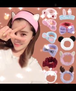 Korean Cute Plush Hairband Women Elastic Hair Band nonslip headband with Cartoon Ears for Bath Face Wash Makeup Workout