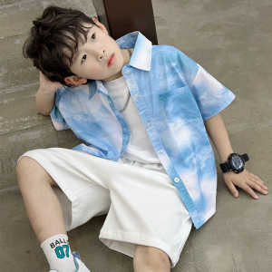 Summer Tie Dye Short Sleeve Shirt And Shorts Set for Kids Two Piece Korean Style Streetwear Hong Kong Style Boys Fashionable Clothing