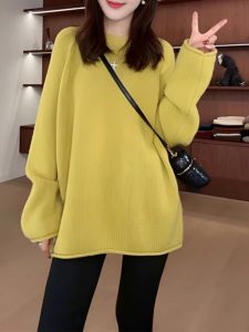 Soft Cozy Medium-Length Loose Fit round Neck Knitwear Womens plus Size Spring Advanced Feeling Korean Style Long Sleeve Top