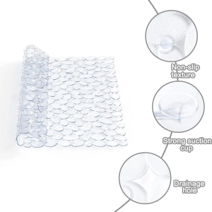 Premium Non-Slip Shower Mat 20.5x21inch/52x53cm,PVC Bath Mat with Strong Suction Cups Pebble Design Quick Drain for Bathtub