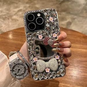 Luxury Glitter Butterfly Knot Mirror Surface Silicone Phone Case Full Protection Anti-Fall for 15Pro Max Unique Personality