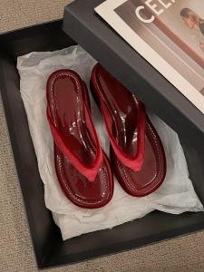 Fashionable Thick Heel Sandals Womens Flip Flops Summer Outdoor Wear Lecon Brand mid Heel Daily Wear Rubber Sole Ultra-Fine Fiber