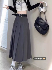 Grey Suit A-Line Midi Skirt High Waist Womens Fashion Winter 2025 Citywalk Non-Stretch Fabric Batwing Shape Elastic Waist