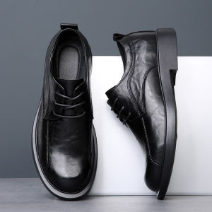 Gentlemans High-End Leather Shoes round Toe Wide Foot Business Formal Work Shoes Comfortable Breathable Casual Leather Shoes