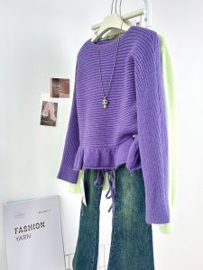 QINGNAER | Graceful Elegant Age-defying Long Sleeve Knitwear Purple