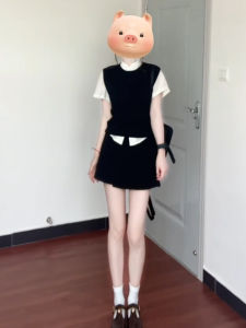 HUAYILING | ชุดเดรสแขนสั้นสไตล์เกาหลี ชุดนักศึกษาฤดูร้อนสำหรับผู้หญิง ชุดกระโปรงสั้นสไตล์เกาหลี สไตล์หวาน ชุดกระโปรงทรงเอ ชุดกระโปรงสั้น